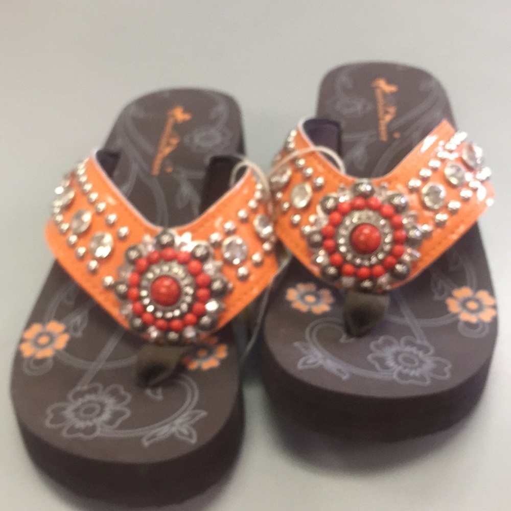 Montana West bling flip flops, Sz 8, orange